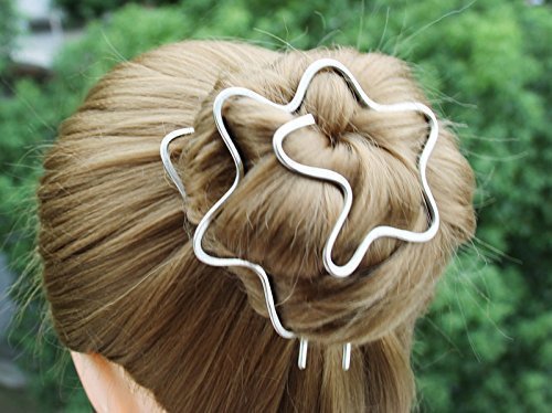 Wave Plain Hammered Bun Holder Clip with Fork Metal Jewelry Hair Accessories women gift image 5