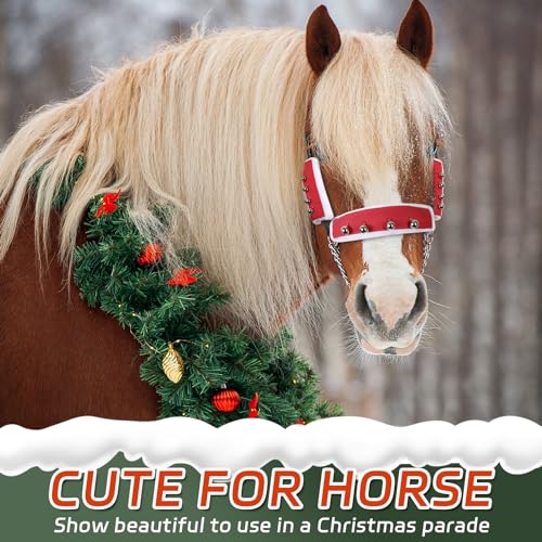Image of Fleece Horse Santa Halter Bridle Cover with Jingle Bell for Christmas Parade