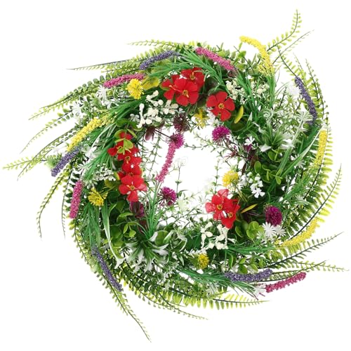 SOLUSTRE Künstlicher Blumenkranz aus Plastik mit Bunten Blüten und Grünen Blättern für Haustür Hochzeiten und Frühlingsdekoration im Landhausstil SOLUSTRE Künstlicher Blumenkranz aus Plastik mit Bunten Blüten und Grünen Blättern für Haustür Hochzeiten und Frühlingsdekoration im Landhausstil