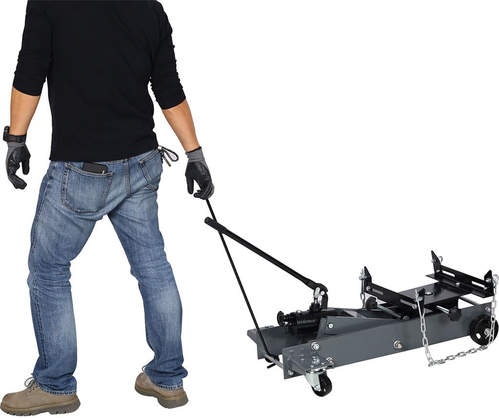 Transmission Jack, Hydraulic Transmission Service/Floor Jack Lift 1 Ton Capacity 2200lb, Low Profile Roll-Under Floor Trolley with Pedal, 360° Swivel Wheels for Car Truck SUV,Gray