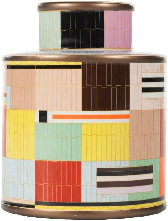 Alice Lane Anni Jar – Modern Colorful Pattern Decorative Accent Jar with Lid for Living Room Decor and Accessories, Boho Statement Home Decor