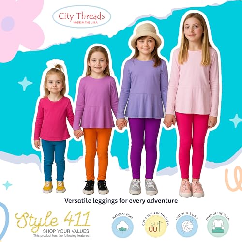 Girls 100% Cotton Leggings – Soft Breathable Baby Rib Pants for School Uniform, Sensory-Friendly Wear, Sensitive Skin Comfort, Everyday Play & Layering Basics (Elf, 4 Years)