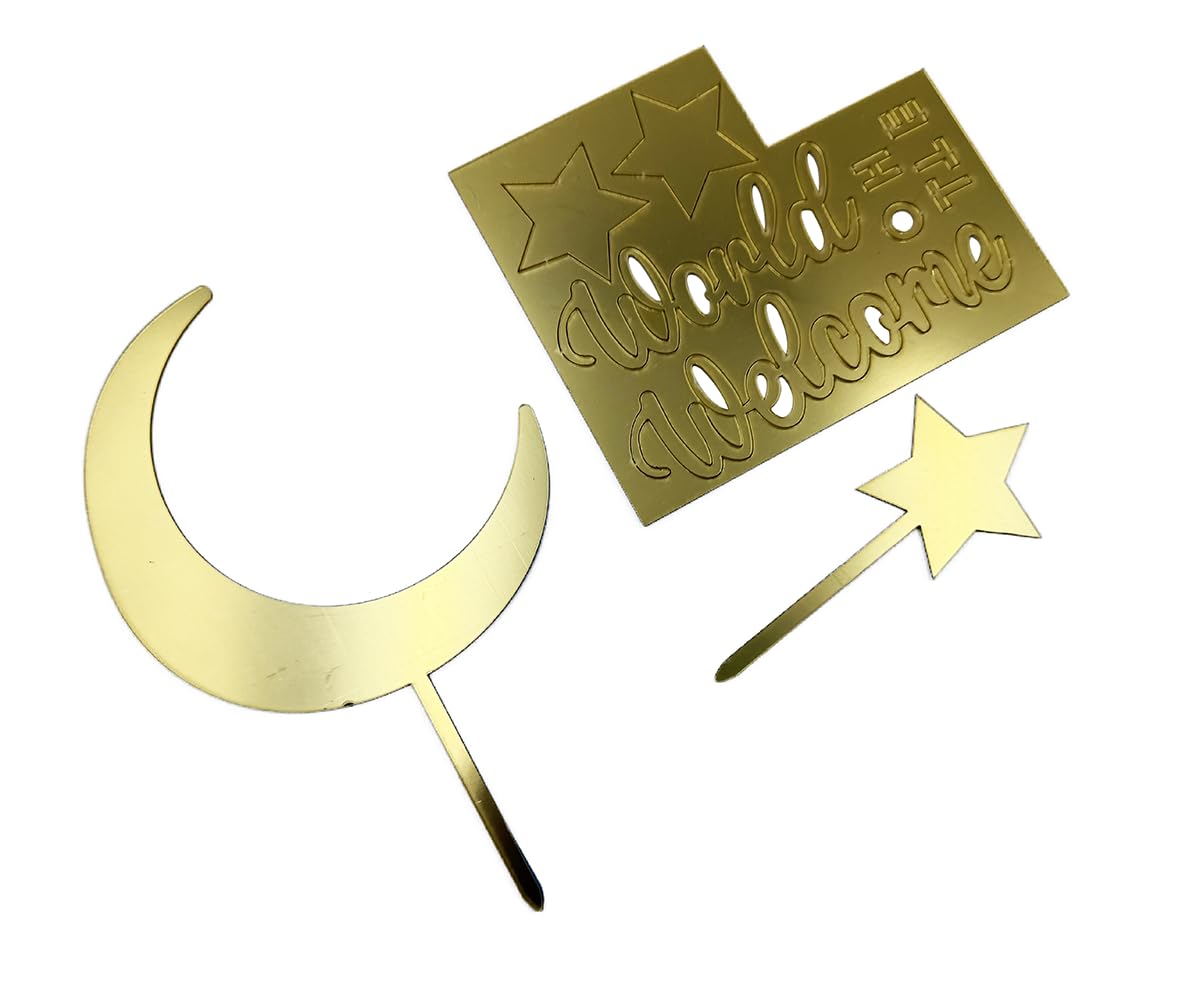 Welcome to the World Cake Topper-Gold Acrylic Baby Party Cake Decor, Baptism,Welcome Newborn, Baby Shower - Image 3