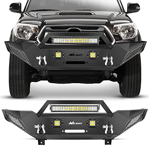 Image of Nilight Front Bumper Full Width Solid Steel fit for 2005 2006 2007 2008 2009 2010 2011 2012 2013 2014 2015 Toyota Tacoma Pickup Truck Winch Plate Offroad 120W Light Bar 18w Pods