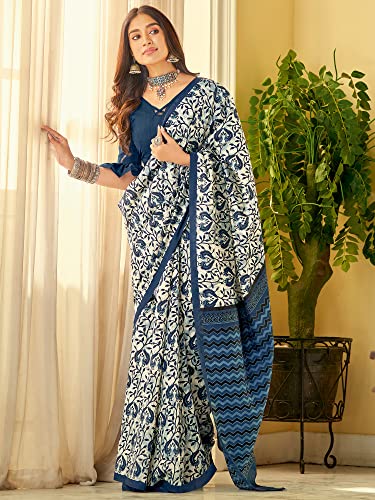 Image of SAREE MALL Women's Ajrak Block Print Dola Silk Saree With Unstitched Blouse Piece