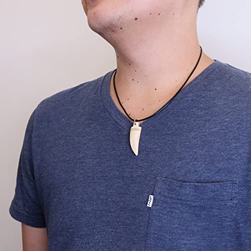 Fablinks Wolf Tooth Necklace For Men, Boys Necklace With Bone Bead Fang Pendant, Dinosaur Teeth Horn Necklaces With Round Leather Cord (Black) #TOP5