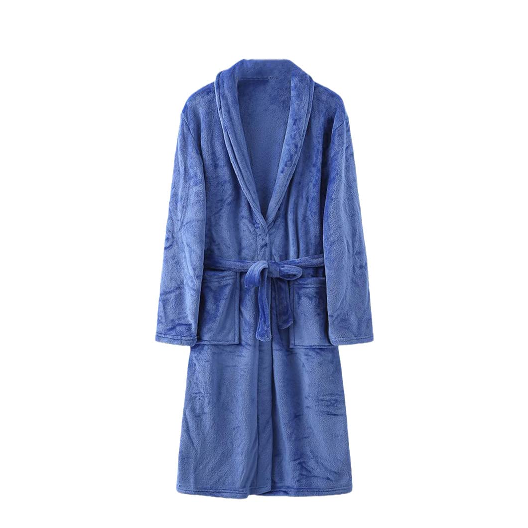 keusyoi Damski zimowy flanelowy szlafrok kimono szlafrok pogrubiony polar koszula nocna z kieszeniami długa bielizna nocna męska bielizna nocna odzież domowa