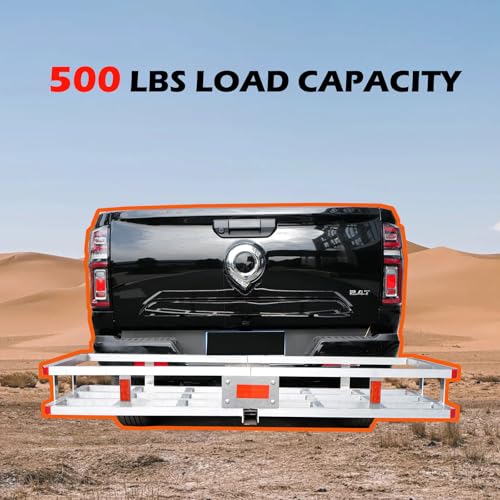 Fouwick 60”x20”x7” Aluminum Hitch Cargo Carrier Trailer Hitch Mount for RV's, Trucks, SUV's, Vans, Cars with 2" Hitch Receiver - 500-lb Load Capacity