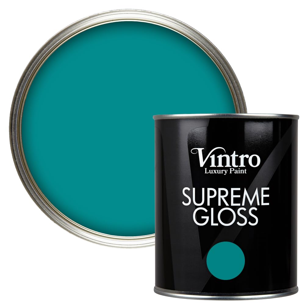 Vintro Paint Teal | Gloss Paint | For Walls | Wood | Trim | Gloss Furniture Paint | Interior & Exterior Use. 1 Litre (Teal)