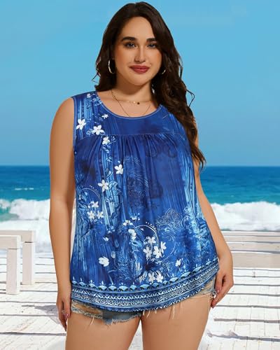 Image of Women Plus Size Tank Top Casual Summer Tops Loose Fit Sleeveless T Shirts Trendy Crewneck Tunic Tees 2026
