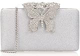 Dexmay Glitter Clutch Bag with Rhinestone Butterfly Clasp Women Evening Handbag Formal Party Purse Silver