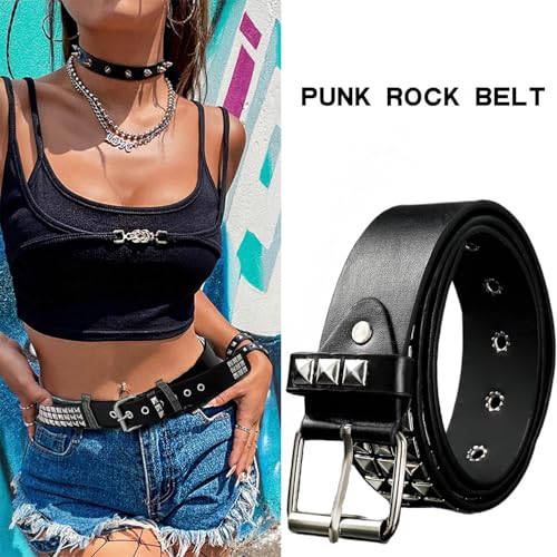 Punk Rock Rivet Belt for Women Punk Metal Jean Belt with Pyramid Studded4
