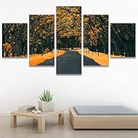 SIGNWIN 5 Panel Canvas Wall Art Dramatic Forest Landscape Living Room Orange Photography Rustic for Home Decorations Ready to Hang - 60