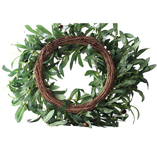 Artificial Olive Wreath 22inch Green Leaves Wreath for Front Door Spring Wreath with Olive Fruit Window, Wall, Wedding Indoor Outdoor Decor - Thumbnail 5