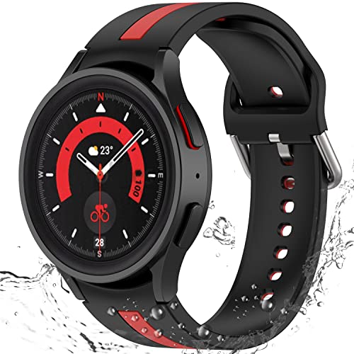 Miimall Correa de Silicona Compatible con Samsung Galaxy Watch 5/5pro/4/4 Classic/3/Active 2, 20mm Pulsera Deportiva Ligera y Suave, Correa de Repuesto para Samsung Galaxy Watch 5 44mm-Negro Rojo Cover