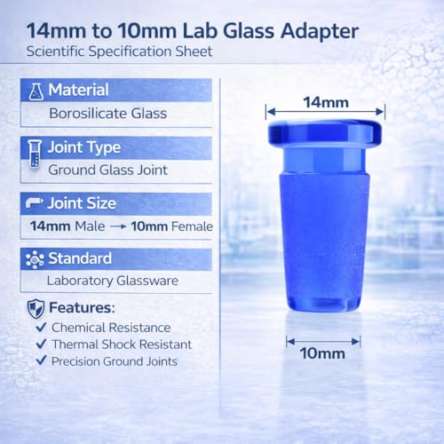 Image of Borosilicate Glass Reduction Adapter (Single) | Laboratory Glassware Connector | 14mm Male to 10mm Female Scientific Glass Adapter | Terporium Lab Glassware | Blue