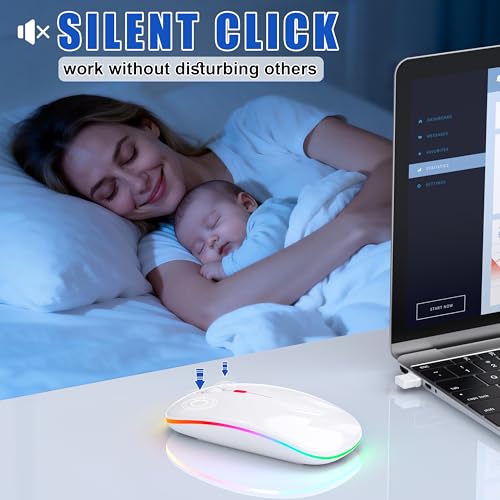 Image of Gizdot-R1 LED Mouse for MacBook Air /iPad /Laptop, Bluetooth Rechargeable Silent Mouse with USB-C, Built-in Mouse Jiggler, 4-Mode Wireless Mouse Compatible with macOS /iOS /Windows /Android