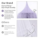 Kids Bed Canopy for Girls, Beige Crib Princess Hanging Children Canopy Tent, Toddler Girl Bed Netting for Baby Room Bedroom Reading Nook, Macrame Lace Boho Nursery with Pom Pom - Image 2