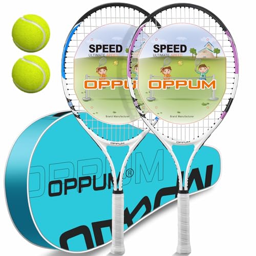 OPPUM 2-Pack Kids Tennis Racket Set, 16 21 23 25 Inch Junior Racquets for Boys Girls, Lightweight Aluminum Starter Kit with Shoulder Bag and 2 Balls