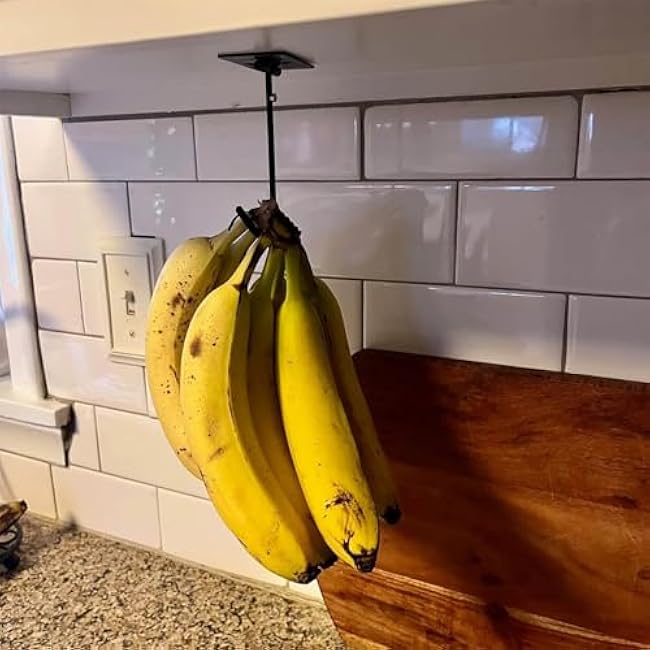 Banana Hanger, Banana Hook Under Cabinet or Counter, Foldabe Banana Holder Self adhensive, Flat Metal & Smooth Surface - Easier Hanging Banana Buns, Magnetic Utility Hooks Fold-Up at Non-use