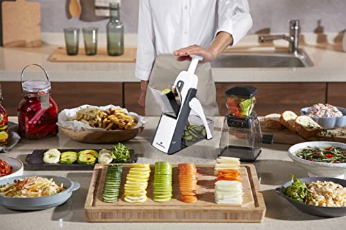 Once For All Safe Mandoline Slicer 5 In 1 Vegetable Cutter, Strips Julienne Dicer Adjustable Thickness 0.1-8 Mm For Kitench Fast Meal Prep (Gray) #TOP5