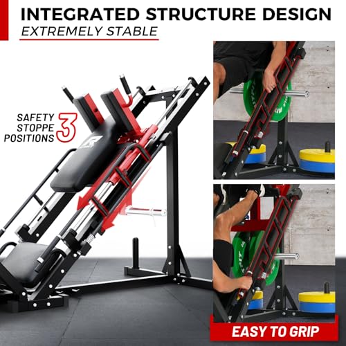 RitFit Leg Press Hack Squat Machine, Professional Adjustable Leg Press Machine for Home Gym with Linear Bearing, Specialty Hack Squat Machine for Full Lower Body Workout with Weight Storage Posts, Red