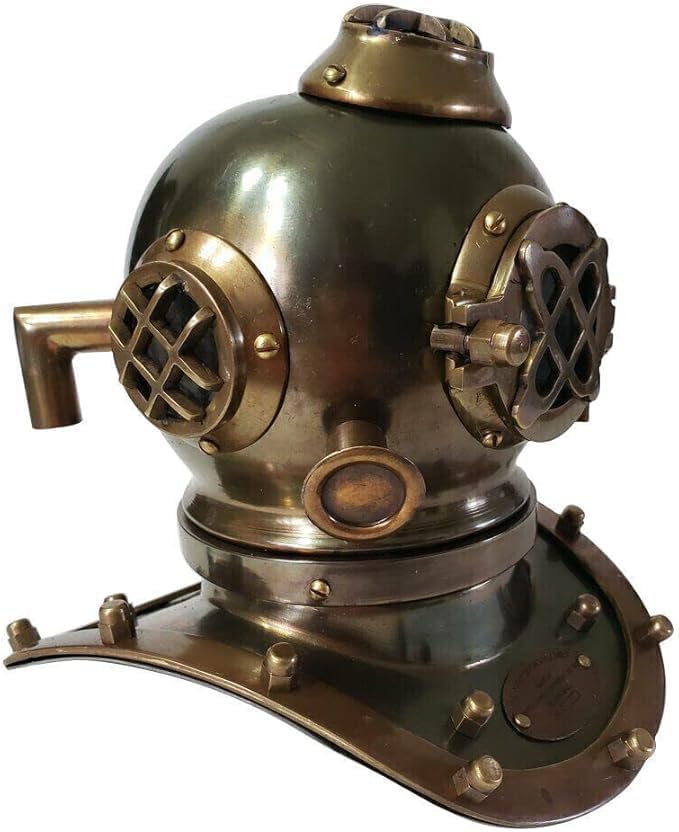 Antique Chrome Brass Diving Helmet US Navy Mark V Scuba Deep sea Marine Vintage