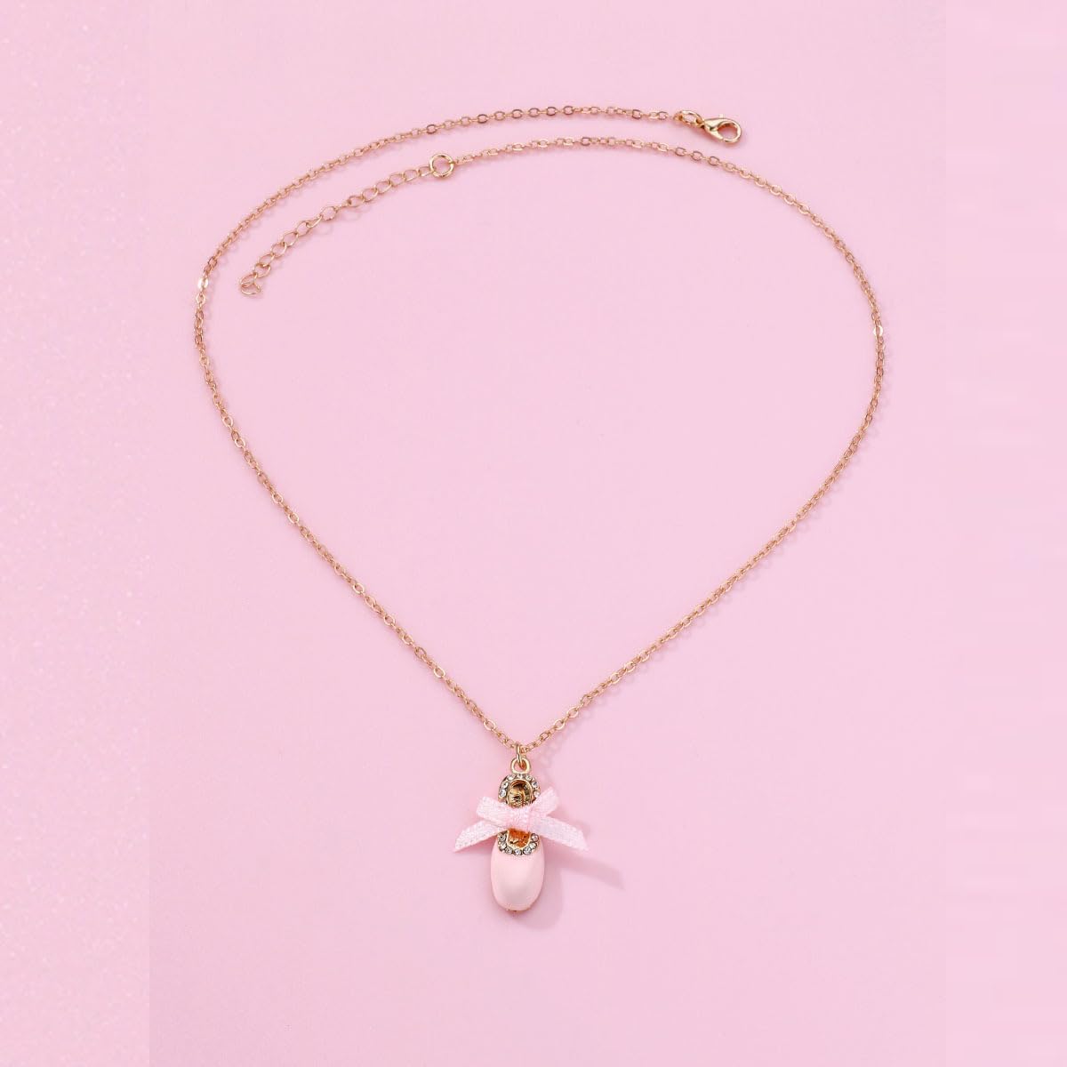 Cute Pink Enamel Ballet Slipper Shoe Bow Pendant Necklace for Women Cubic Zirconia Sweet Ballerina Dancer Charm Adjustable Chain Choker Dance Recital Gifts Jewelry for Daughter Niece Sister Bestie - Image 5