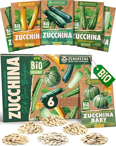 ZenGreens® - Set di Semi di Zucchina bio (6 pezzi) - 6 Semi di Zucchina per Coltivazione Facile in Giardino, Balcone o Serra - Semi da Piantare - Sementi