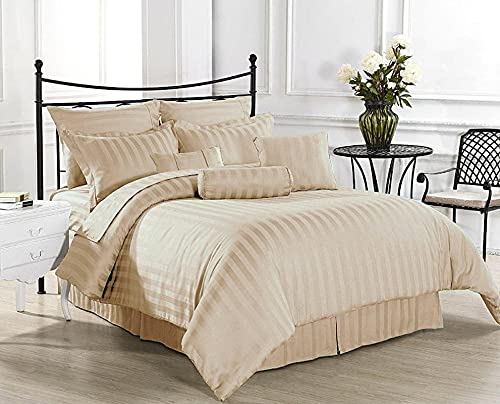 Homereels Microfiber 210TC Plain Satin Stripes AC Comforter Set King Size Double Bed with 1 Flat bedsheet-90x100 inch and 2 Pillow Covers II 4pc Bedding Set(Cream)