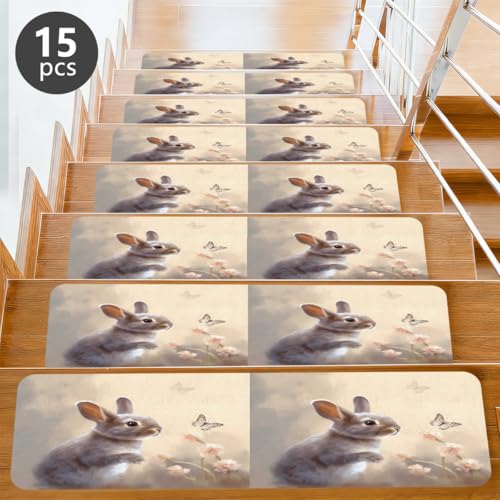 Protectores de escalera interiores de conejo gris para hogar 3