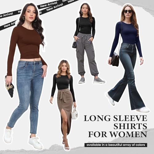 Long Sleeve Shirts for women-Underscrub Crew Neck Slim Fit Basic Tops for Teens Workout Going Out Y2K Fall Fashion 2025