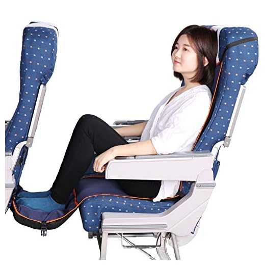 Travel Bread Airplane Footrest Hammock, Portable Travel Footrest with Inflatable Pillows, Adjustable Height Flight Carry-On Foot Rest Hammock Provides Relaxation & Comfort for Long Flights(Dark Blue)