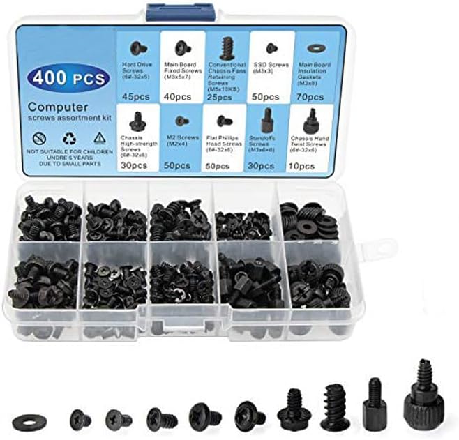 Generic 400pcs Computer PC Case Hard Disk Drive Fan Motherboard Power Supply Server Assemble Repair Hand Screw Bolt Standoff Set Kit