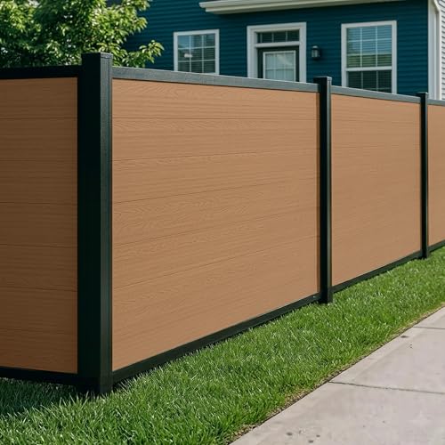 4ft H x 6ft W WamBam Privacy Fence Panel, Composite Fence Kit with Aluminum Frame, Woodgrain Boards, No-Dig Install, UV Resistant Outdoor Fence for Backyard Patio or Pool, Walnut Brown BL19118