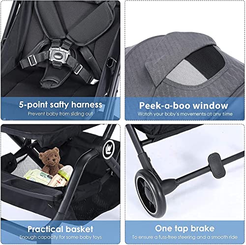Wheelive Leichter Kinderwagen, Kompakter Einhand-Buggy Zum Einfachen Zusammenklappen mit Verstellbarer Rückenlehne und Ablagekorb, Schlafrollo - Kinderwagen für Flugreisen und mehr