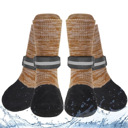 EXPAWLORER Anti Slip Dog Socks to Prevent Licking Paws, Shoes for Hot Pavement, Boots & Paw Protectors with Grippers, Waterproof Booties for Hardwood Floors for Small Medium Large Senior Dogs Khaki M