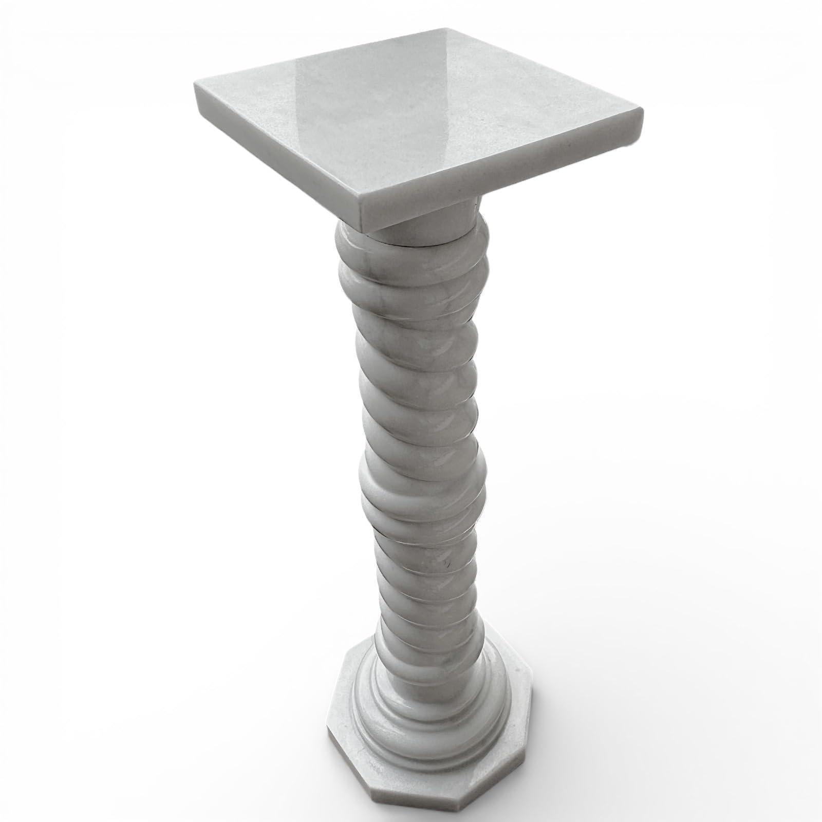 Columna de mármol blanco Carrara con cuerpo retorcido Arte Design Escultura Capitello H 100 cm