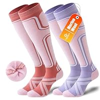 Cirorld 2 Paar Skisocken aus Merinowolle für Damen Herren, Wärmende Wolle Thermosocken Dicke Wintersocken für Kaltes Wetter, Schnee, Skifahren, Snowboarden, Rosa&Violett 35-38