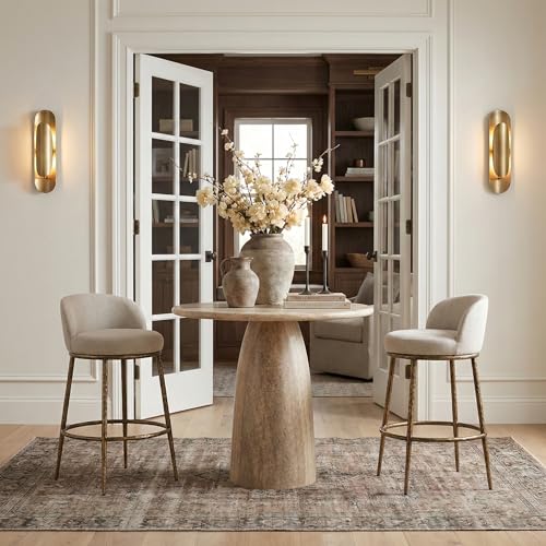 Meridian Furniture 77084Beige-C Ferro Collection Modern | Contemporary Bar Stool with Rich Linen Textured Performance Fabric, Iron Legs and Frame, 21" W x 21" D x 36" H, Beige/Antique Brass by Meridian Furniture - Used condition - US$244.76