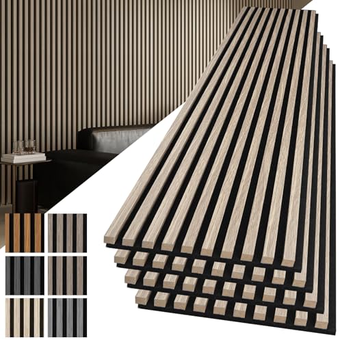 Image of Art3d 108 x 12 in 3D Fluted Soundproof Wood Slat Wall Panel, 4-Pack, Oak
