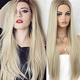 K'ryssma Ombre Blonde Wig for Women 22 inch Long Straight Blonde Synthetic Wig with Dark Roots...
