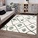 Produktbild carpet city Teppich Shaggy Hochflor - Ethno-Stil 80x150 cm Grün Creme - Moderne Wohnzimmer-Teppiche
