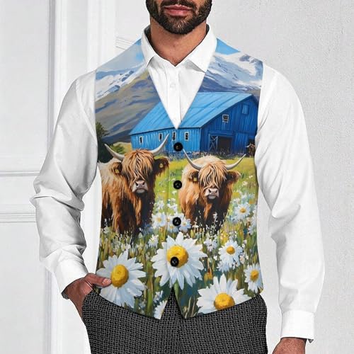 Farmhouse Barn Highland Cow Men's Suit Vest Slim Fit Business Dress Party Pattern Waistcoat Vest Top2