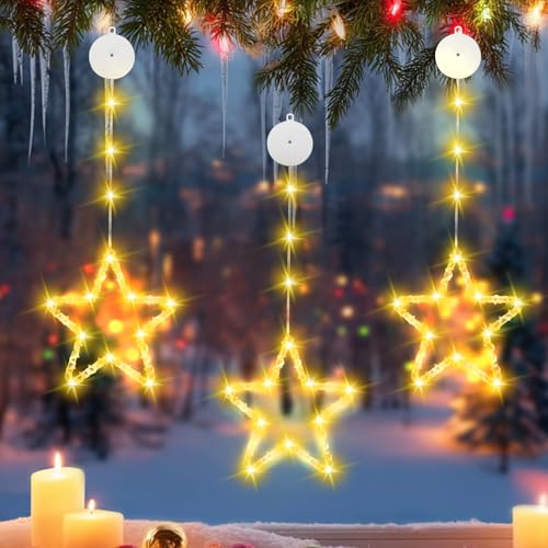 Berelin 3 Stück Weihnachten Sterne Fensterbeleuchtung Warmweiß, 8...