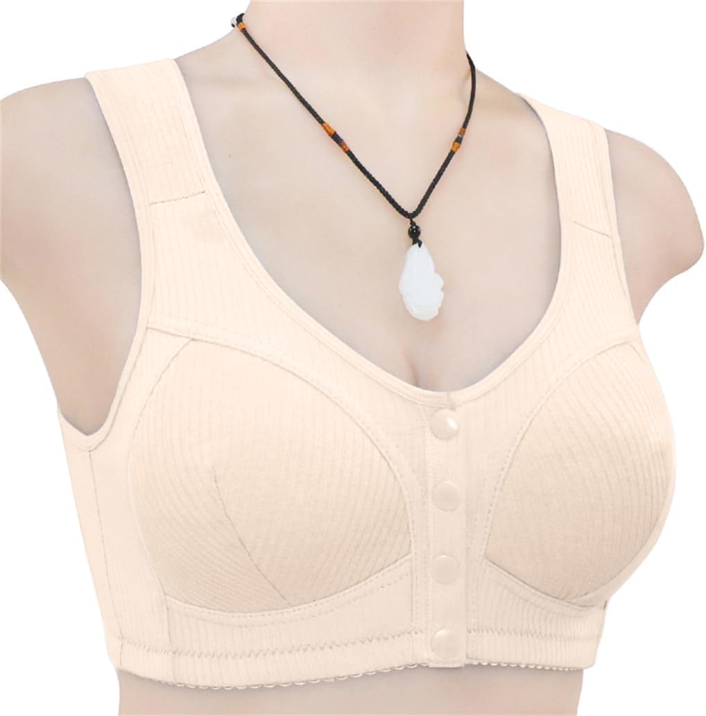 Ribbed Bras for Women Front Closure No Underwire Comfort Senior Wireless Snap Closing Bra - Image 4