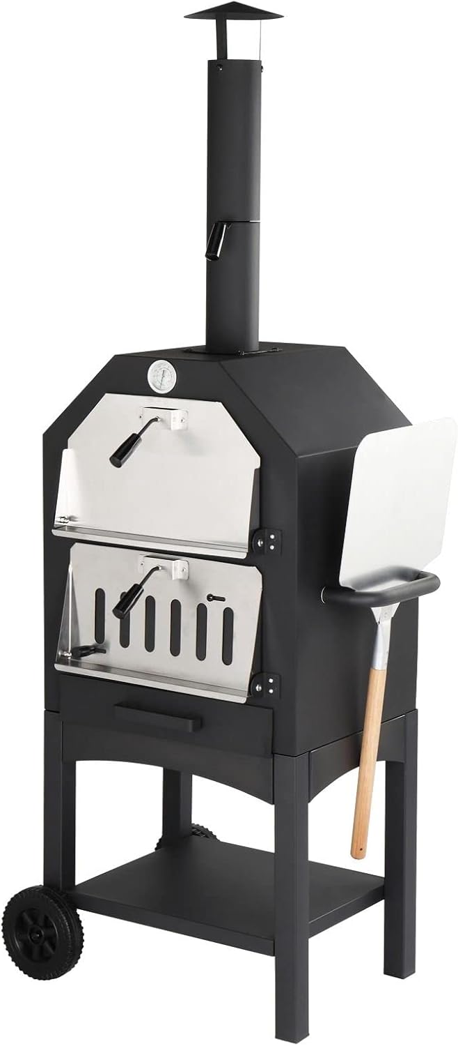 FRITHJILL Portable Wood Fired Outdoor Pizza Oven with 2 Wheels, Patio Pizza Maker