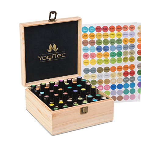 YogiTec Essential Oils Storage Box - Wooden 36 Slots Organizer Carrying Case for Aromatherapy Oils Bottle or Roller Bottles with Black Foam Padding and Free 192 Labels for Holidays