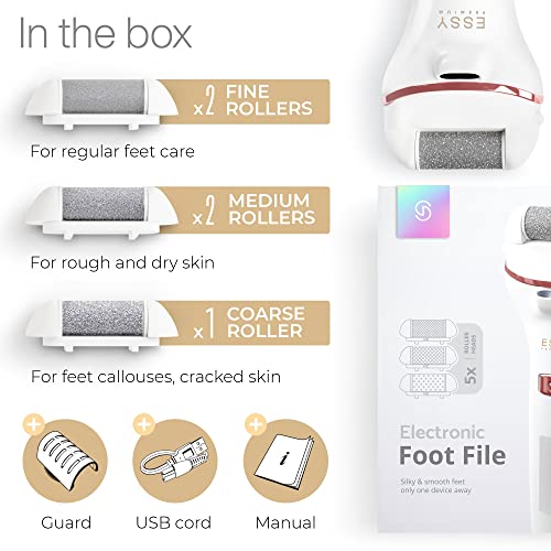 Electric-Foot-File-Pedicure-Feet-Hard-Skin-Remover-Foot-Scraper-Dry-Dead-Skin-Remover-Callus-Exfoliator-Rechargeable-Feet-Scrubber-with-5-Replacement-Rollers-Foot-Care-Skin-Removers