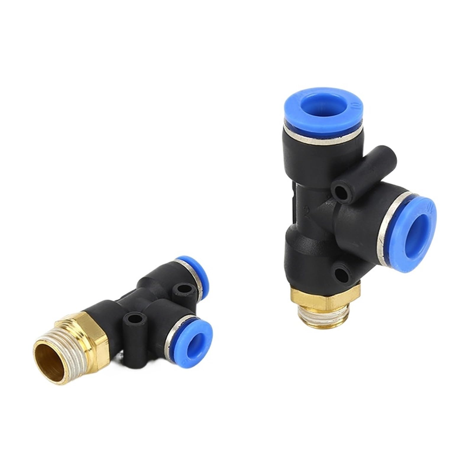 Conector neumático en T para montaje de circuitos de aire en talleres mecánicos 1